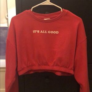 Red crop top with text size small